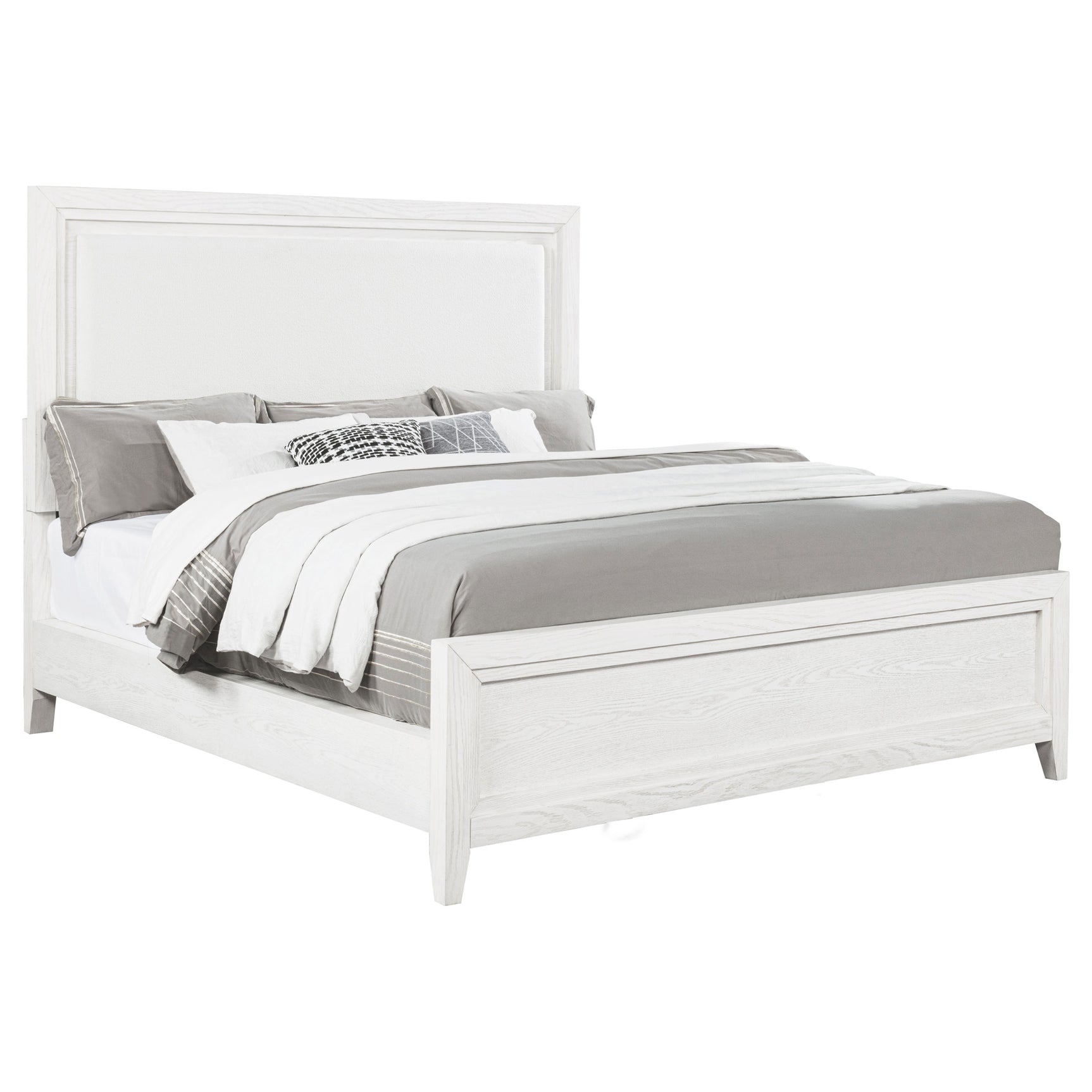Marielle Eastern King Upholstered Panel Bed Distressed White - Tampa Furniture Outlet