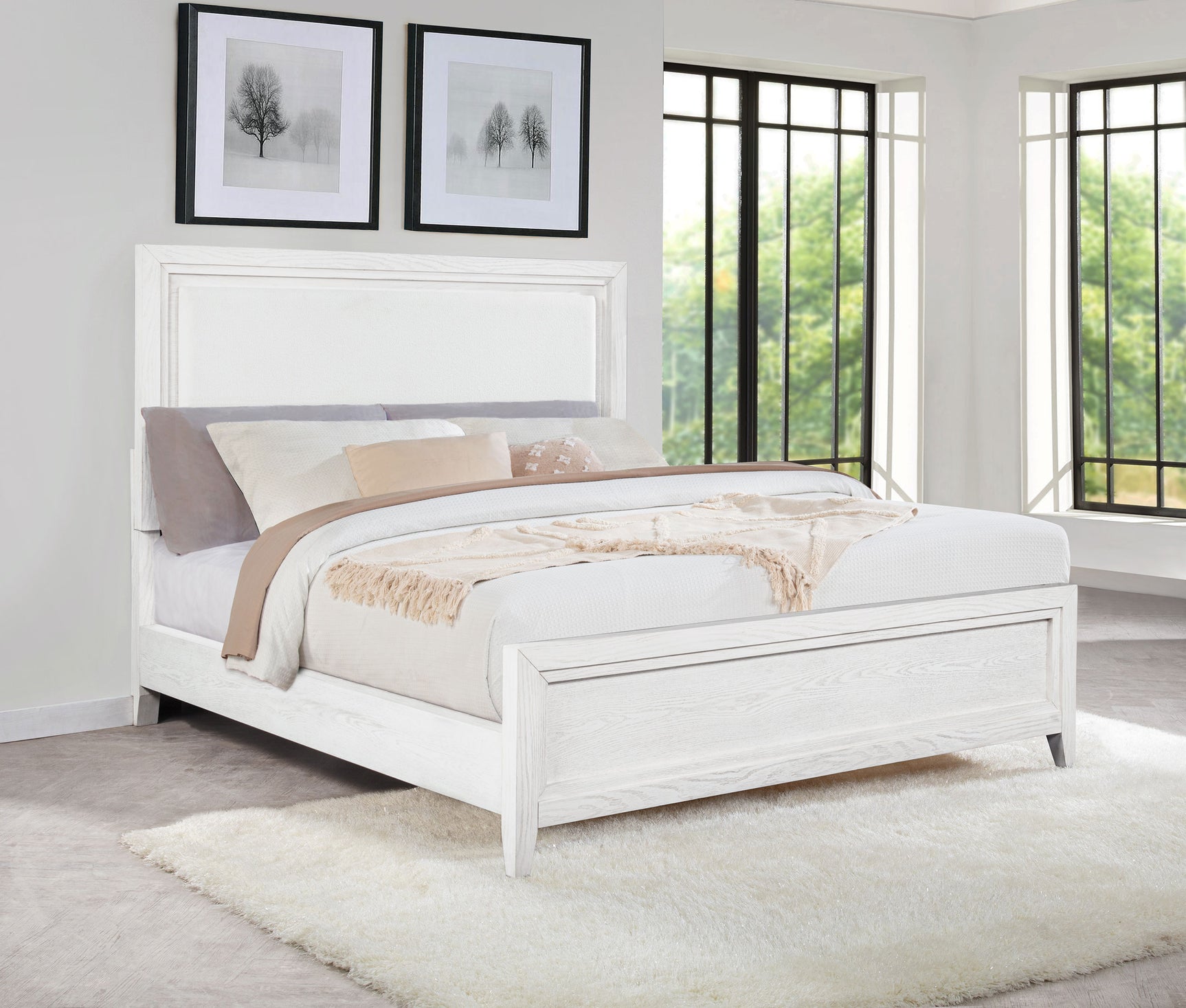 Marielle California King Panel Upholstered Bed Distressed White - Tampa Furniture Outlet
