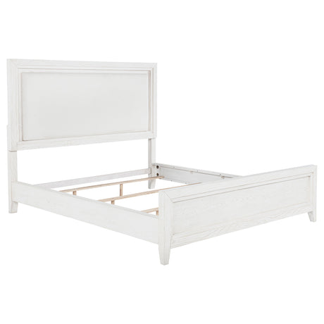 Tampa Furniture Outlet - Coaster - Marielle California King Panel Upholstered Bed Distressed White  - 224841KW