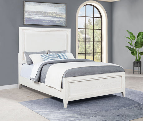 Marielle Queen Upholstered Panel Bed Distressed White - Tampa Furniture Outlet