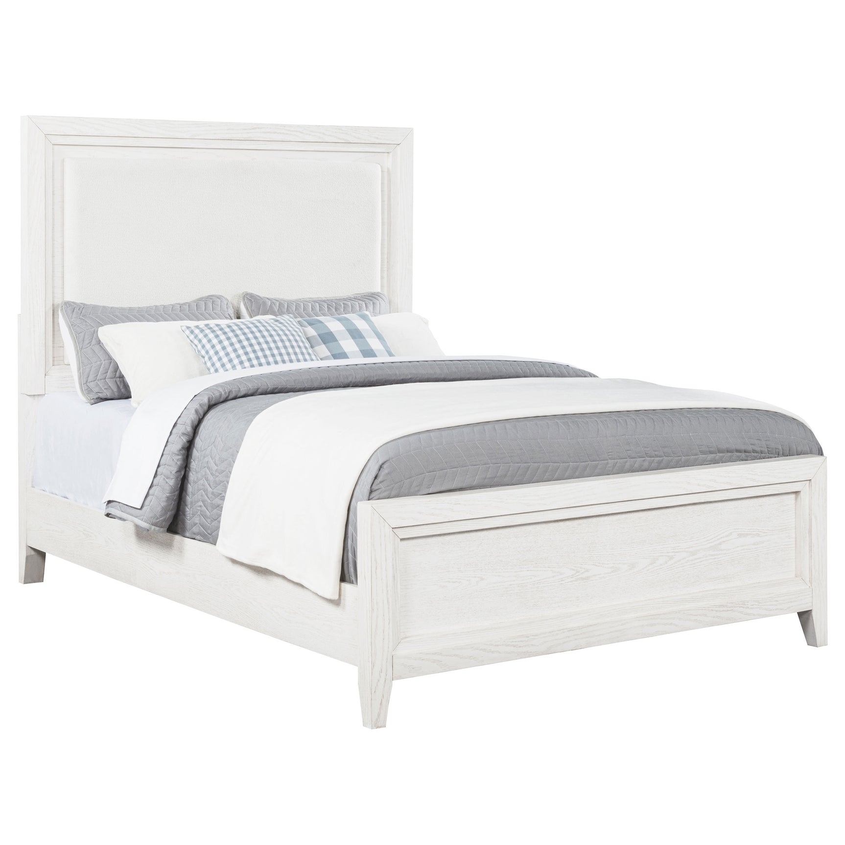 Marielle Queen Upholstered Panel Bed Distressed White - Tampa Furniture Outlet