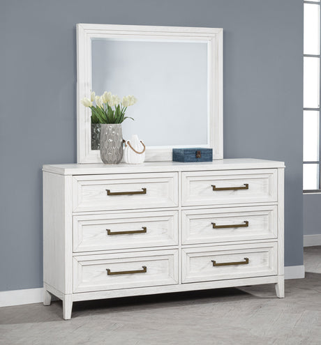 Marielle 6-drawer Dresser with Mirror Distressed White - Tampa Furniture Outlet