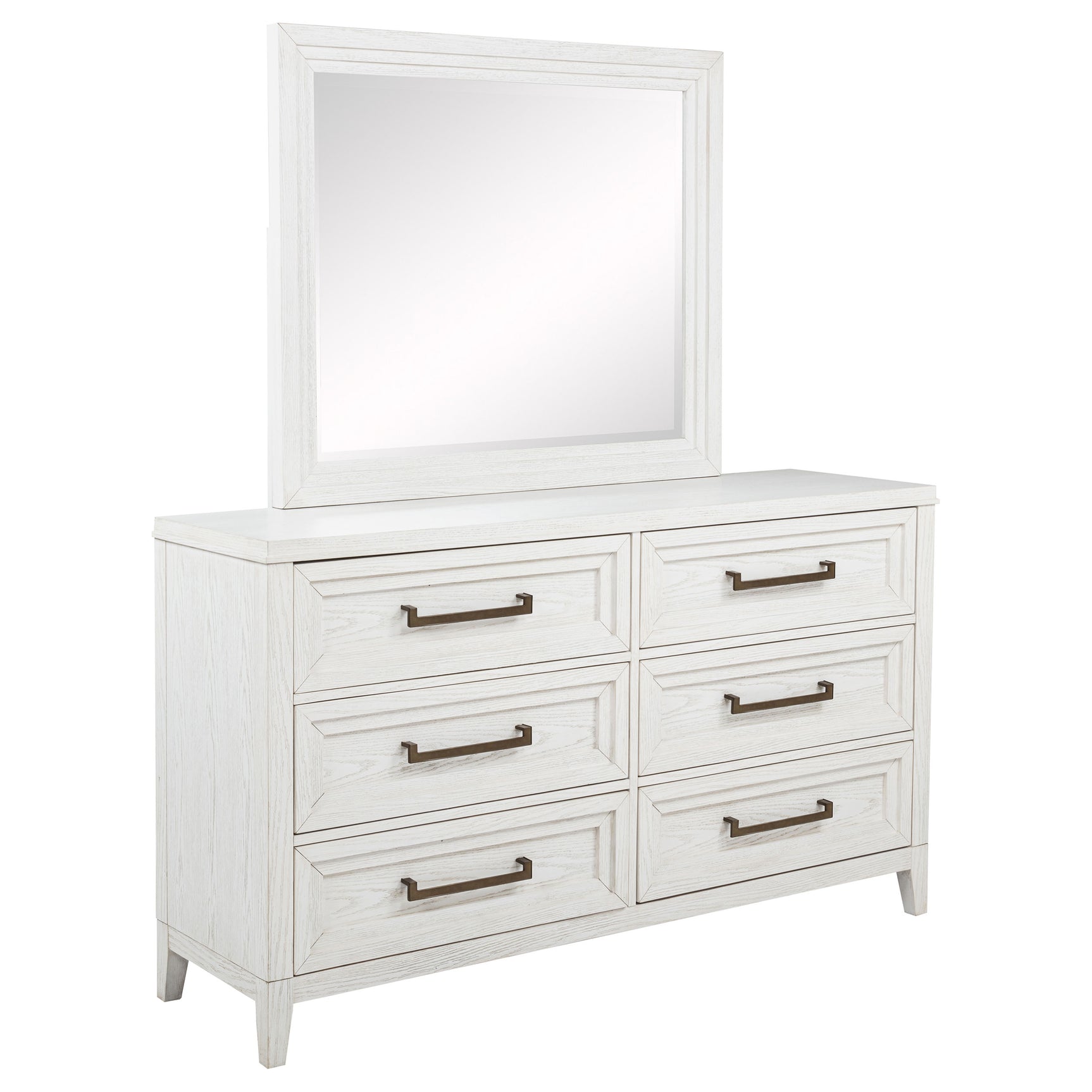 Tampa Furniture Outlet - Coaster - Marielle 6-drawer Dresser with Mirror Distressed White  - 224843M