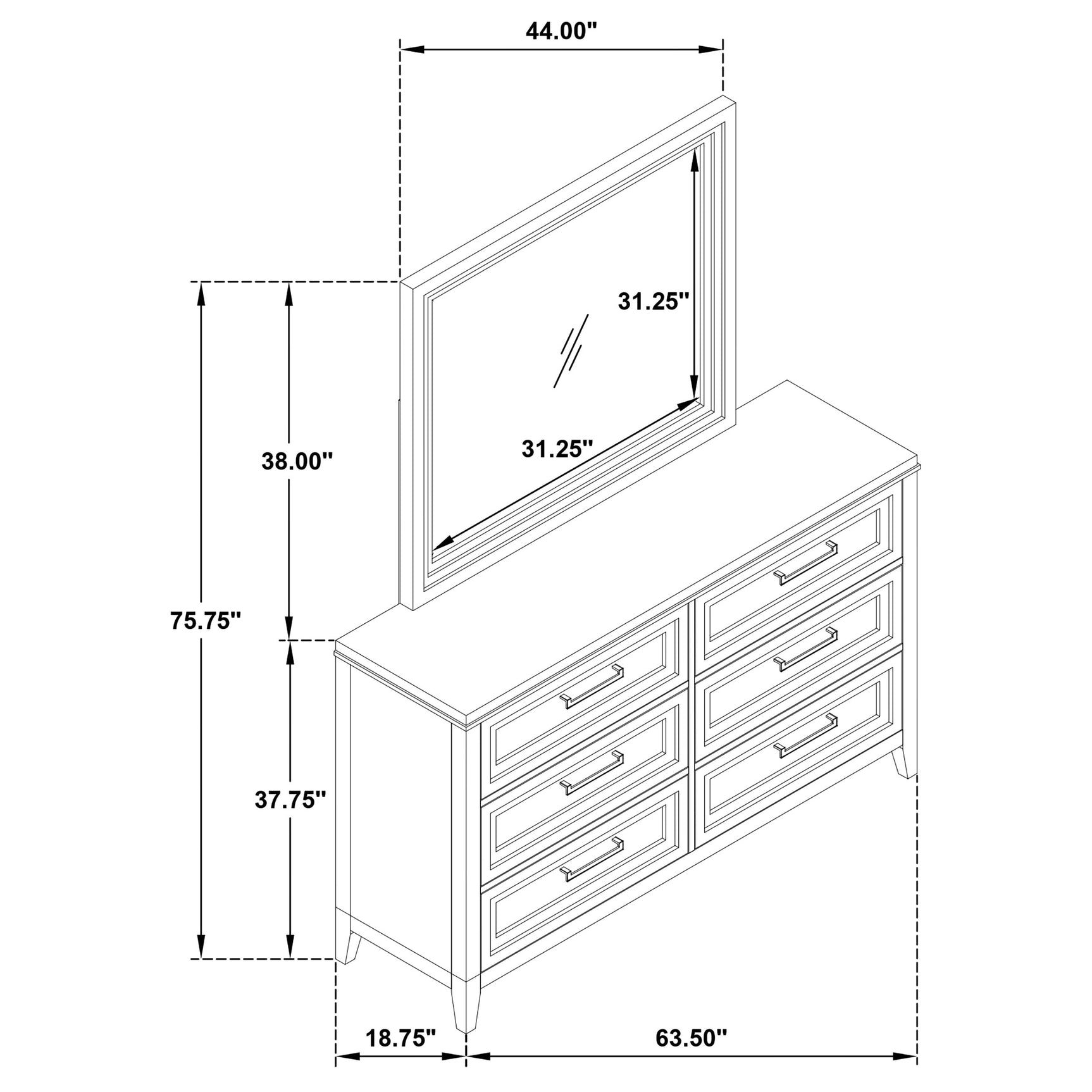 Marielle 6-drawer Dresser with Mirror Distressed White - Tampa Furniture Outlet