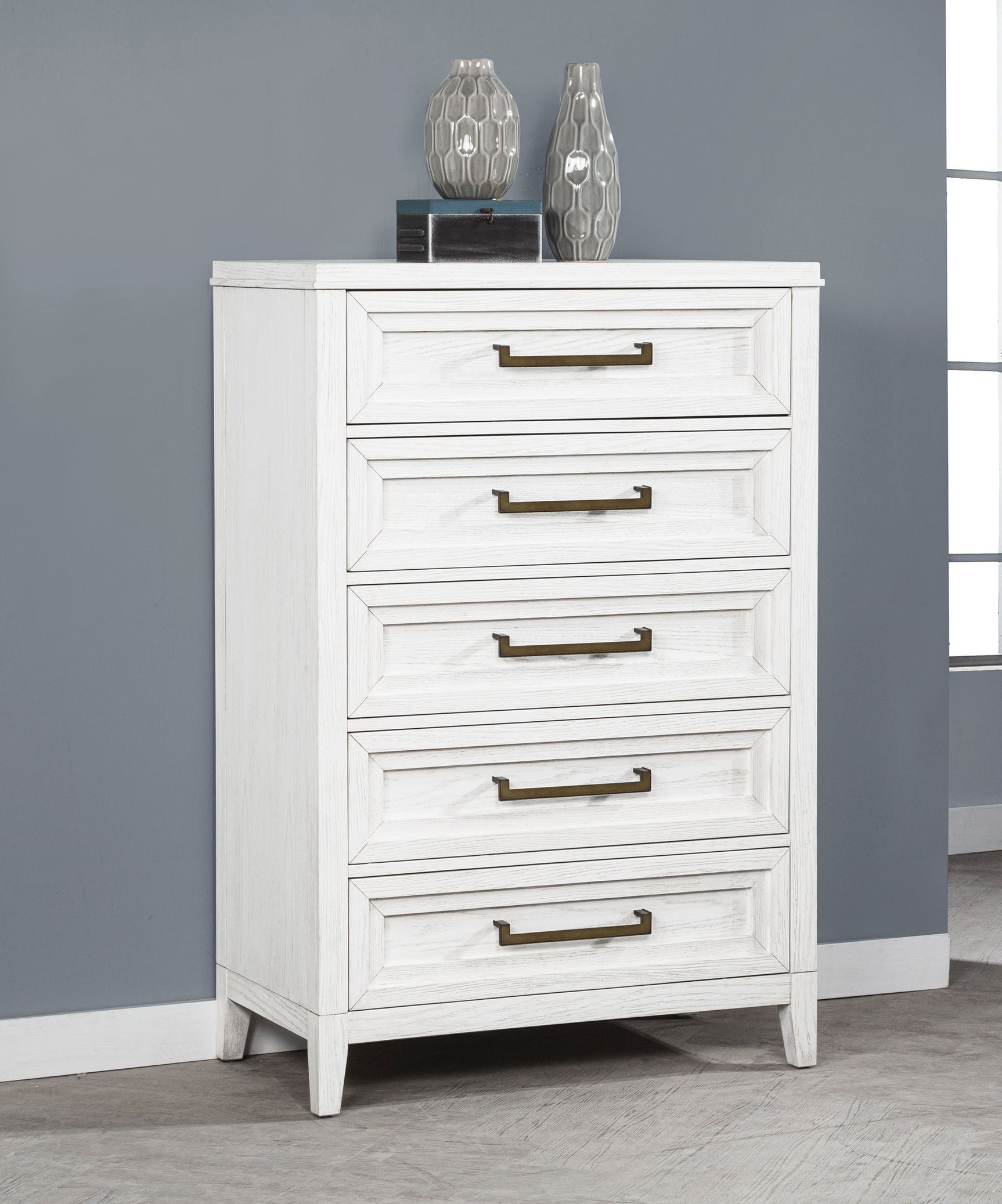 Marielle 5-drawer Bedroom Chest Distressed White - Tampa Furniture Outlet