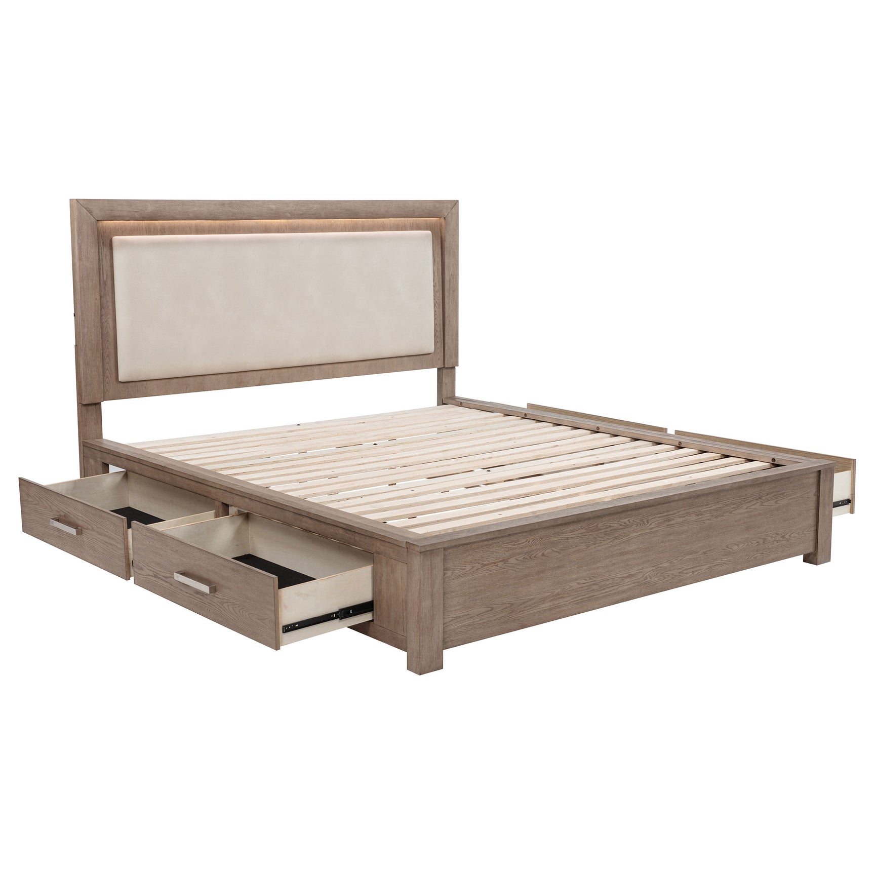 Tampa Furniture Outlet - Coaster - Kenora 56-inch Eastern King LED Storage Bed Barley Brown - 224850KE