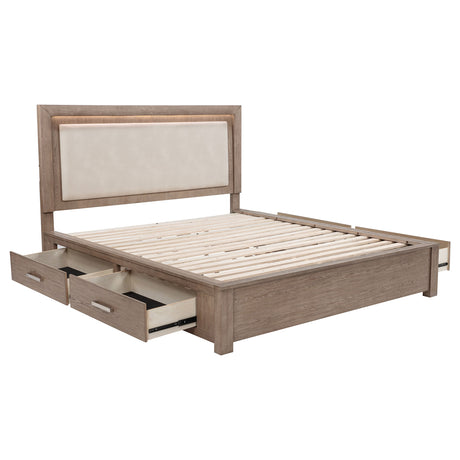 Tampa Furniture Outlet - Coaster - Kenora 56-inch Eastern King LED Storage Bed Barley Brown - 224850KE