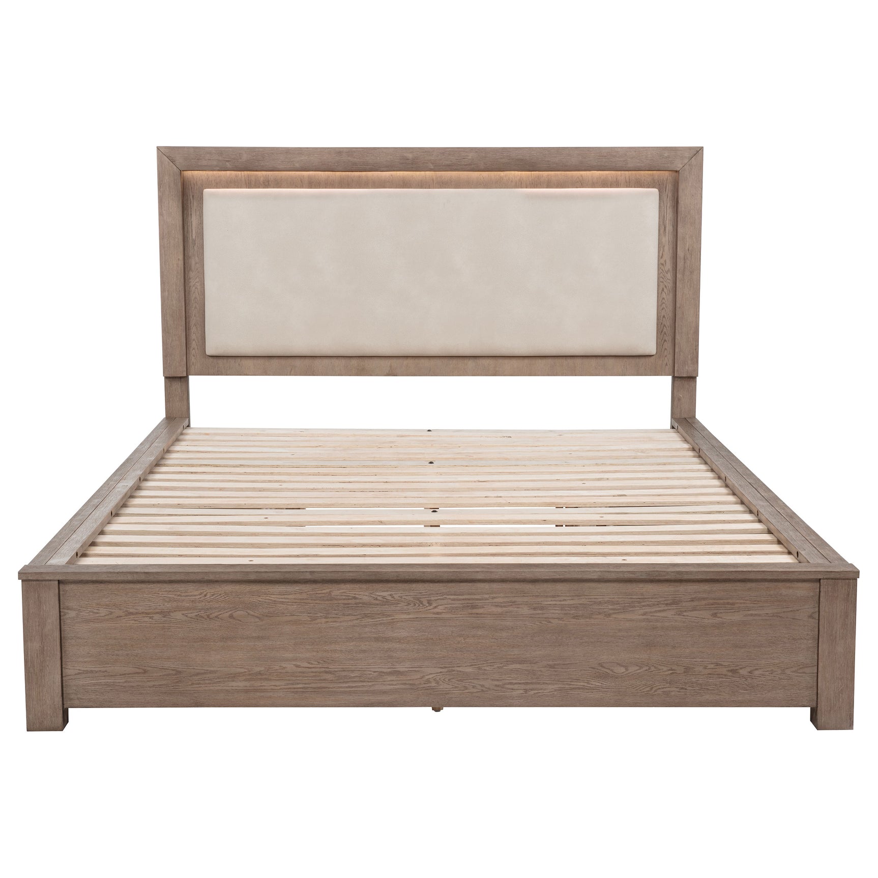 Kenora 56-inch Eastern King LED Storage Bed Barley Brown - Tampa Furniture Outlet