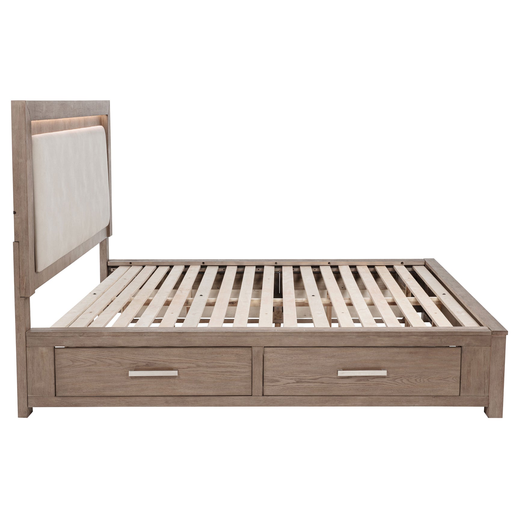 Kenora 56-inch Eastern King LED Storage Bed Barley Brown - Tampa Furniture Outlet
