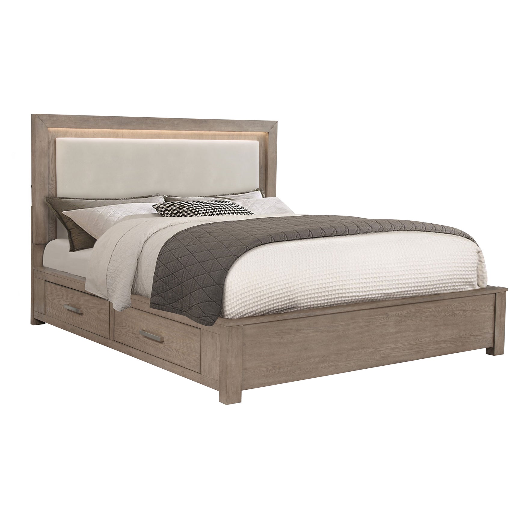 Kenora 56-inch California King LED Storage Bed Barley Brown - Tampa Furniture Outlet