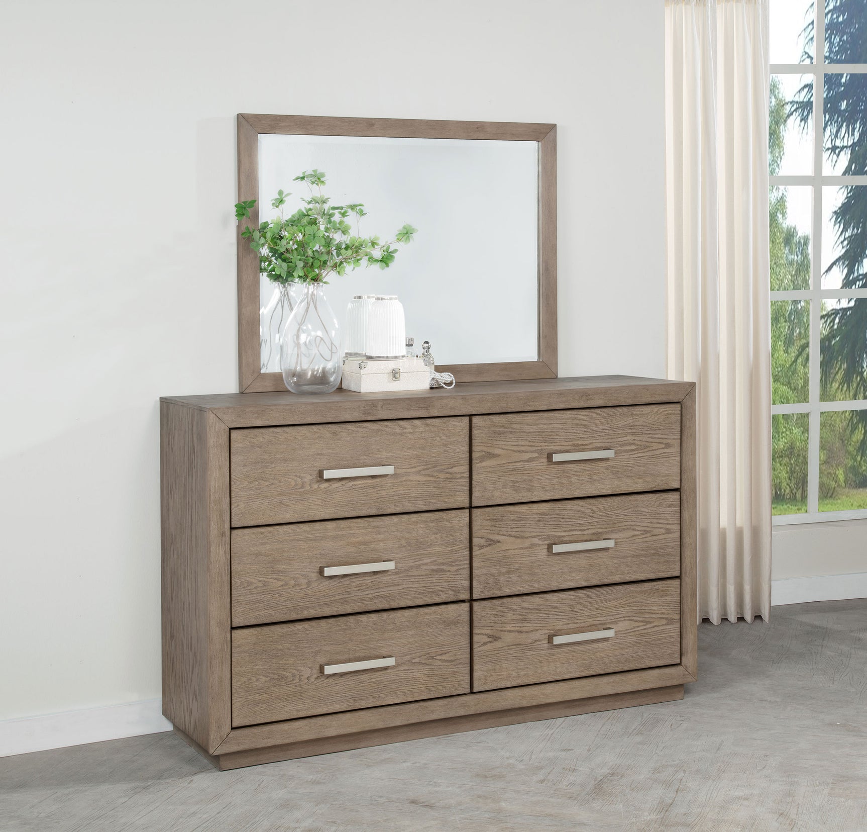 Kenora 6-drawer Dresser and Mirror Barley Brown - Tampa Furniture Outlet
