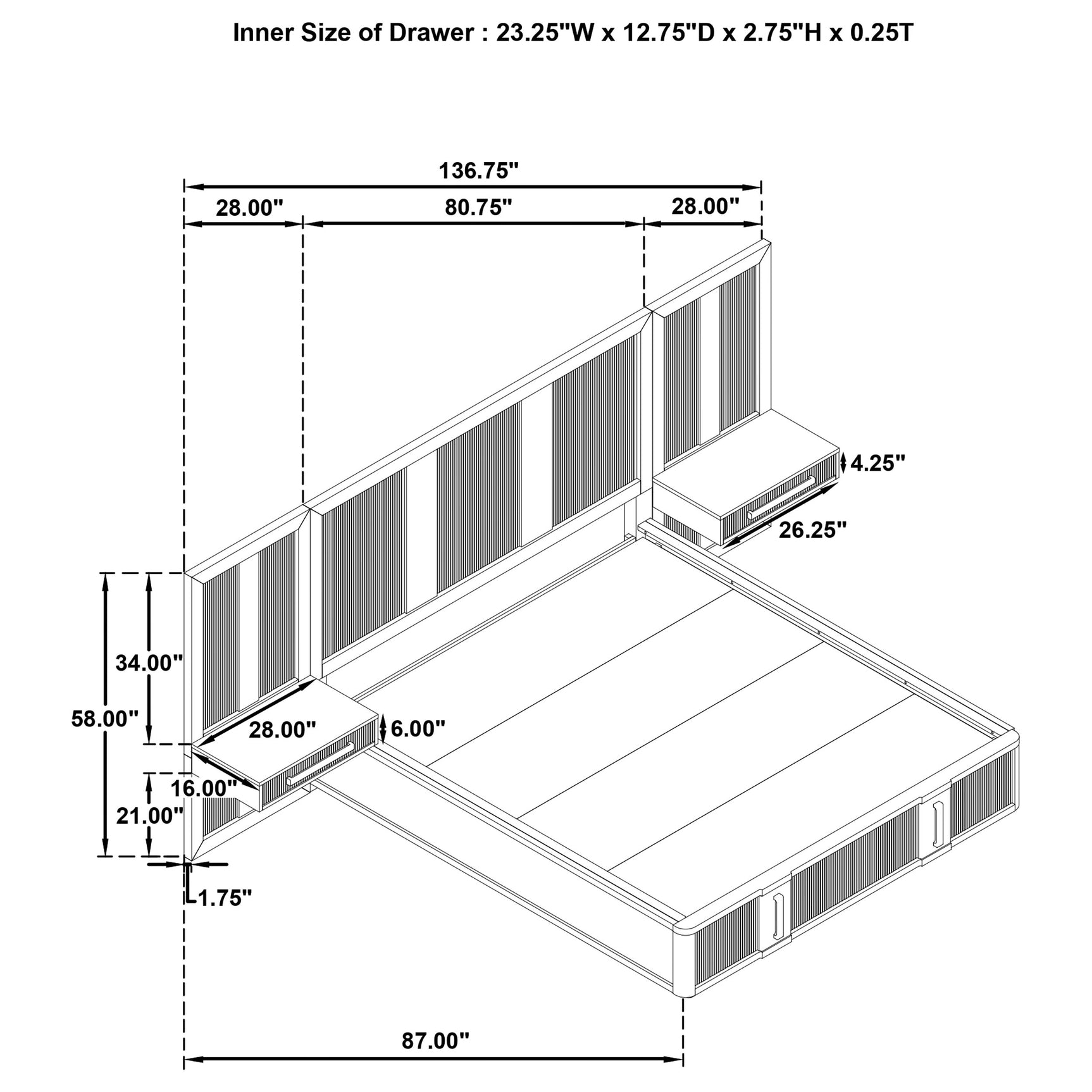 Terrace Eastern King Wall Panel Storage Bed Ash Brown - Tampa Furniture Outlet