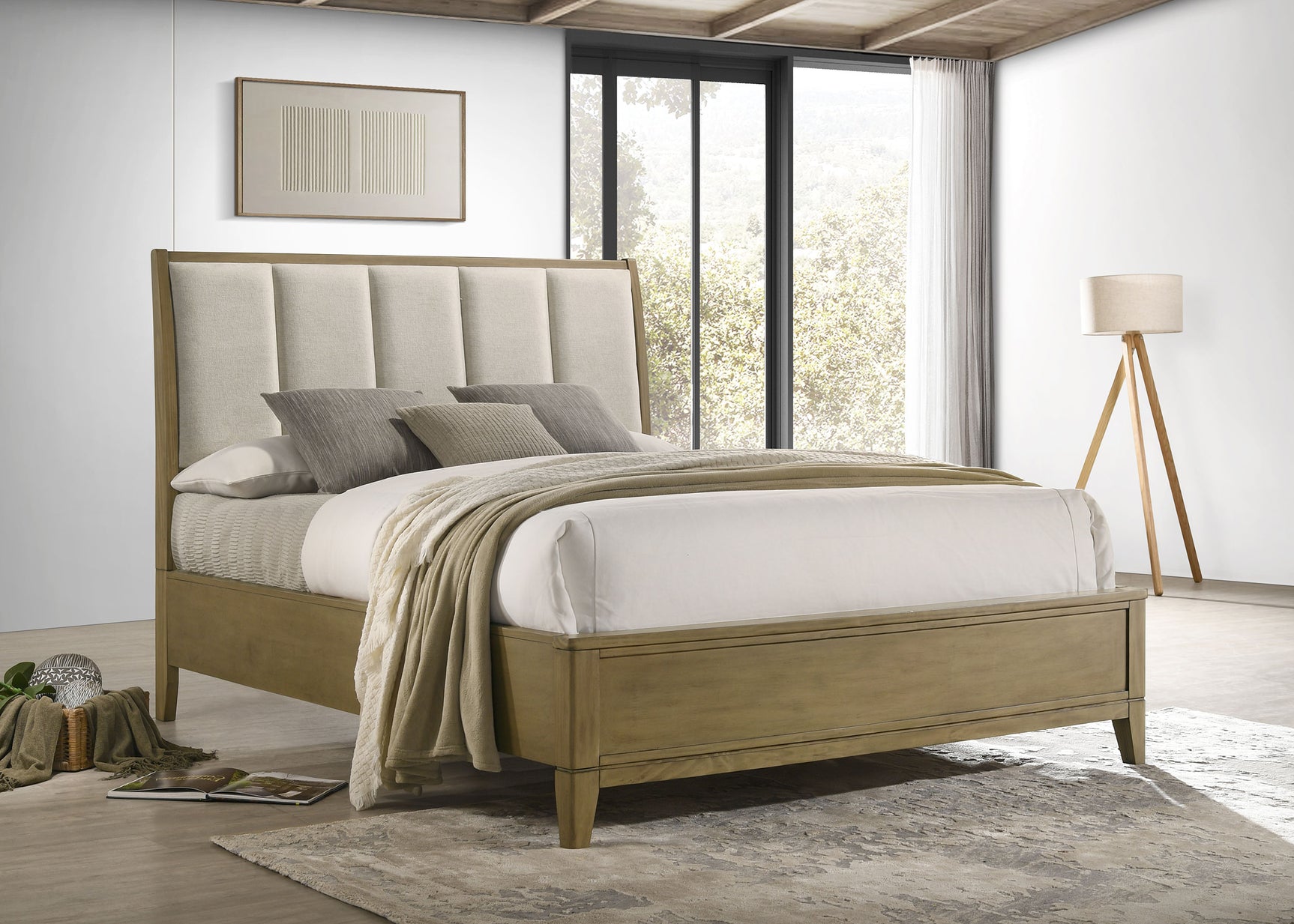Granada Upholstered California King Panel Bed Natural Pine - Tampa Furniture Outlet
