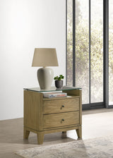 Granada 2-drawer Glass Top Nightstand Natural Pine - Tampa Furniture Outlet