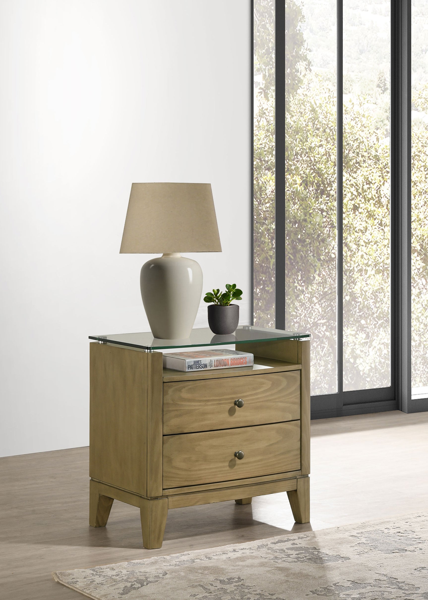 Granada 2-drawer Glass Top Nightstand Natural Pine - Tampa Furniture Outlet