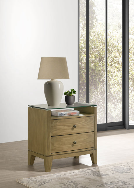Granada 2-drawer Glass Top Nightstand Natural Pine - Tampa Furniture Outlet