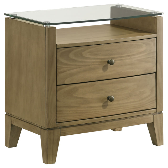 Tampa Furniture Outlet - Coaster - Granada 2-drawer Glass Top Nightstand Natural Pine - 224922