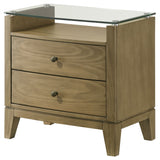 Granada 2-drawer Glass Top Nightstand Natural Pine - Tampa Furniture Outlet