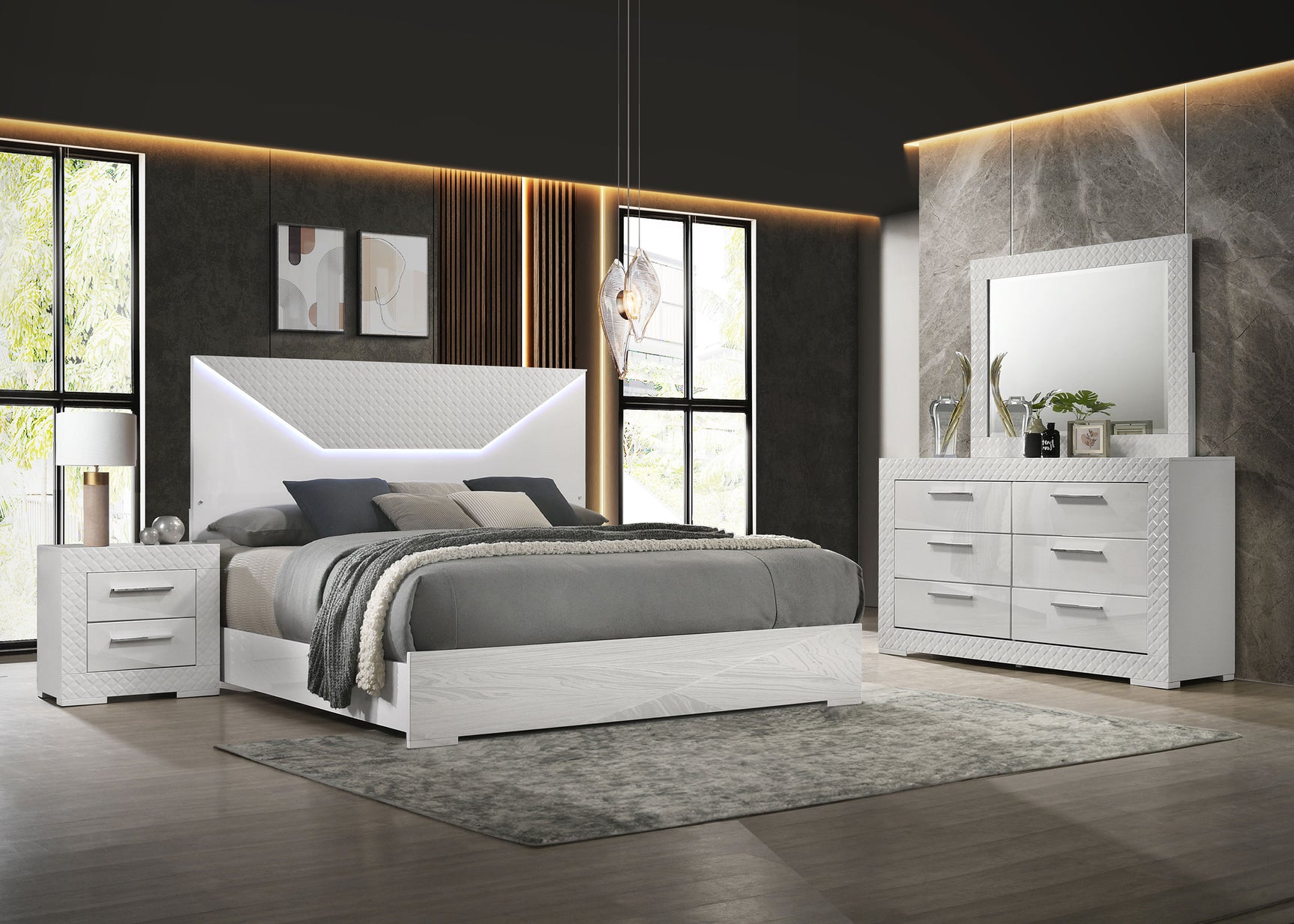 Tampa Furniture Outlet - Coaster - Ives 4-piece Eastern King Bedroom Set White High Gloss - 224941KE-S4