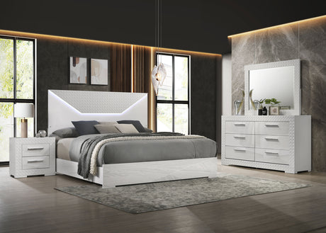 Tampa Furniture Outlet - Coaster - Ives 4-piece Eastern King Bedroom Set White High Gloss - 224941KE-S4