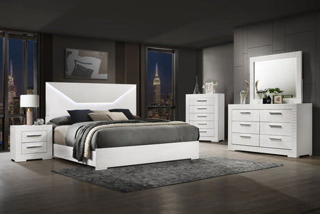 Tampa Furniture Outlet - Coaster - Ives 5-piece Eastern King Bedroom Set White High Gloss - 224941KE-S5