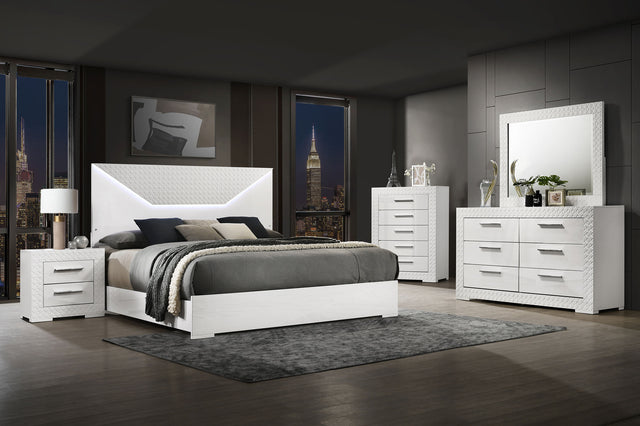 Tampa Furniture Outlet - Coaster - Ives 5-piece Eastern King Bedroom Set White High Gloss - 224941KE-S5