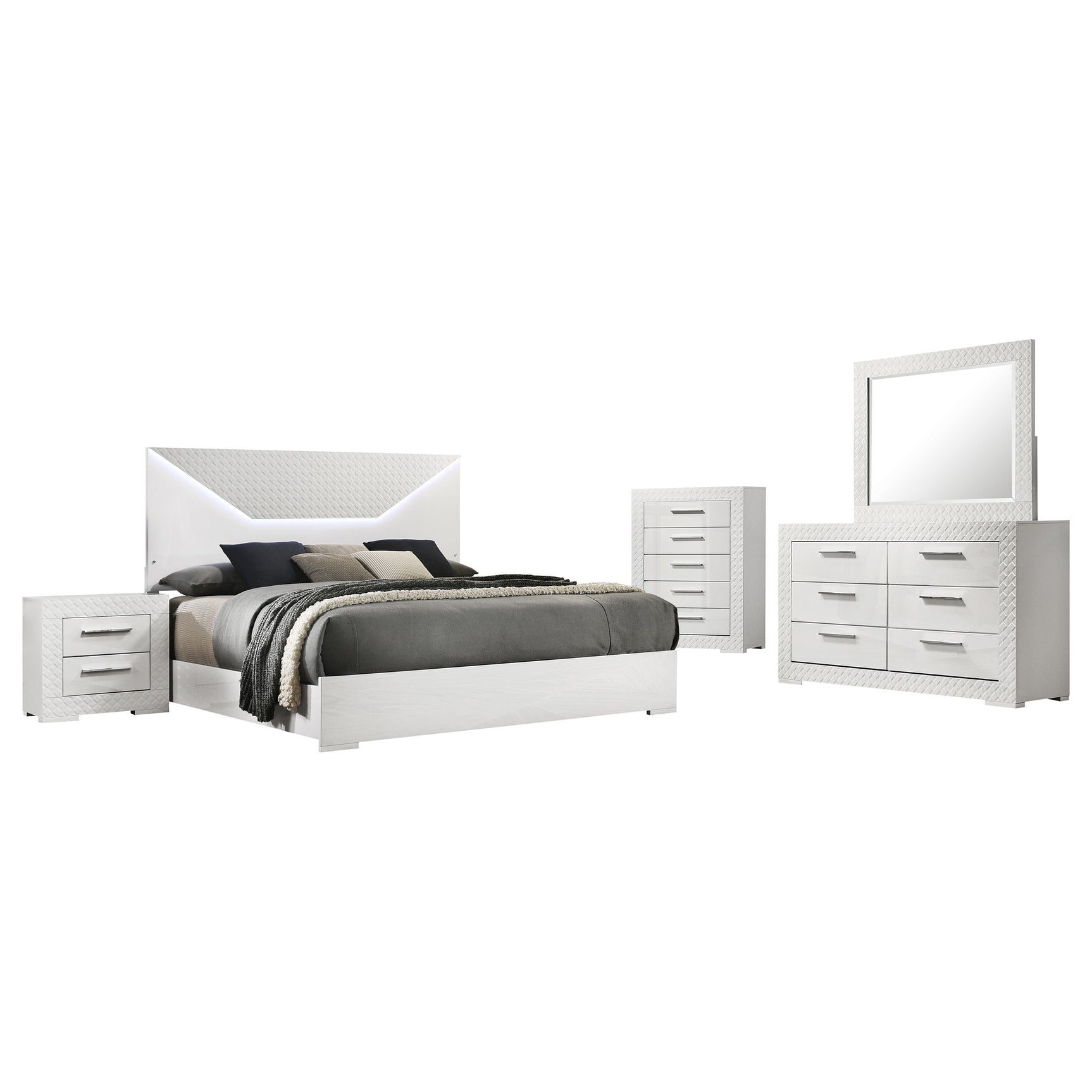 Ives 5-piece Eastern King Bedroom Set White High Gloss - Tampa Furniture Outlet
