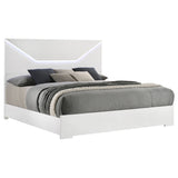 Ives Eastern King Panel Bed LED Headboard White High Gloss - Tampa Furniture Outlet