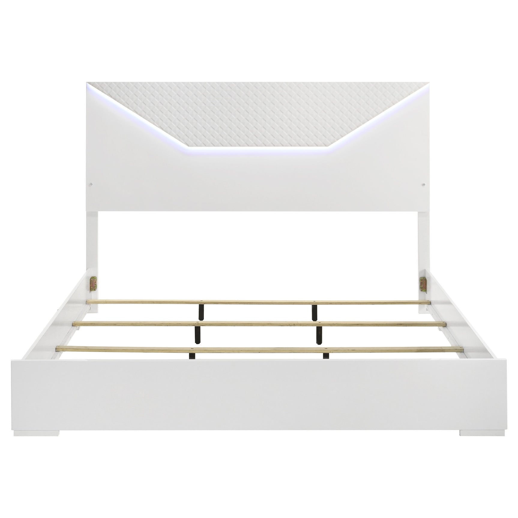 Ives Eastern King Panel Bed LED Headboard White High Gloss - Tampa Furniture Outlet