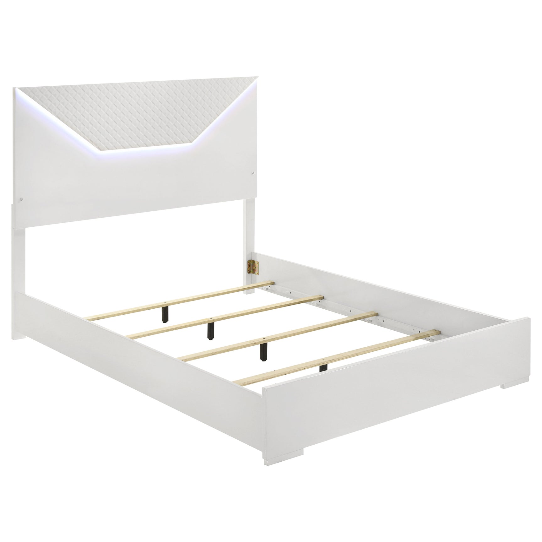 Tampa Furniture Outlet - Coaster - Ives Queen Panel Bed LED Headboard White High Gloss - 224941Q