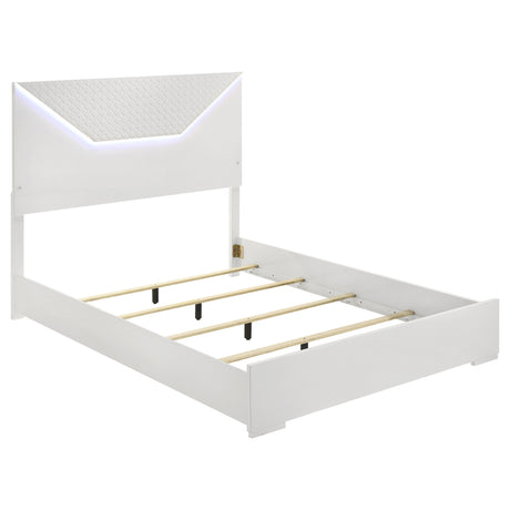 Tampa Furniture Outlet - Coaster - Ives Queen Panel Bed LED Headboard White High Gloss - 224941Q
