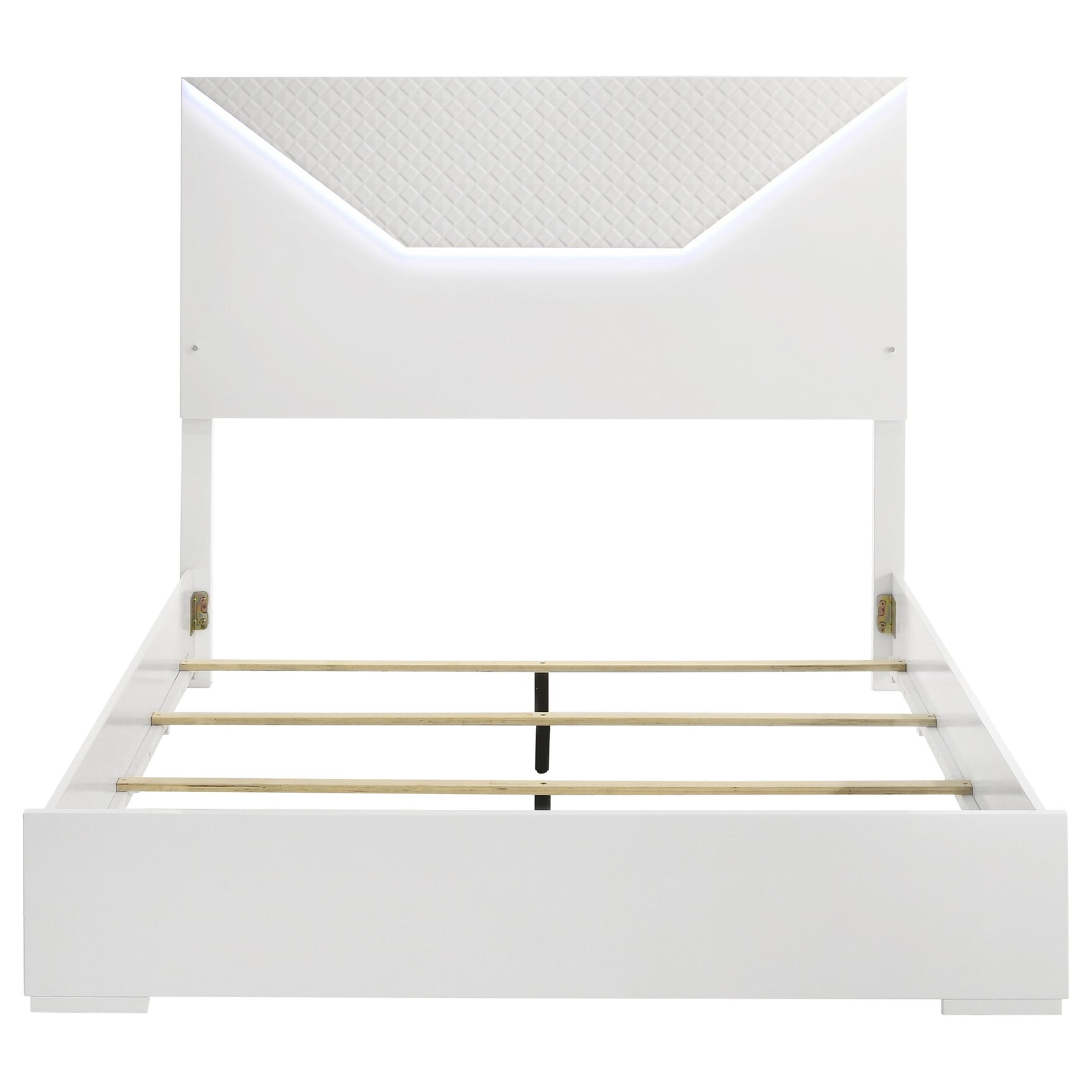 Ives Queen Panel Bed LED Headboard White High Gloss - Tampa Furniture Outlet