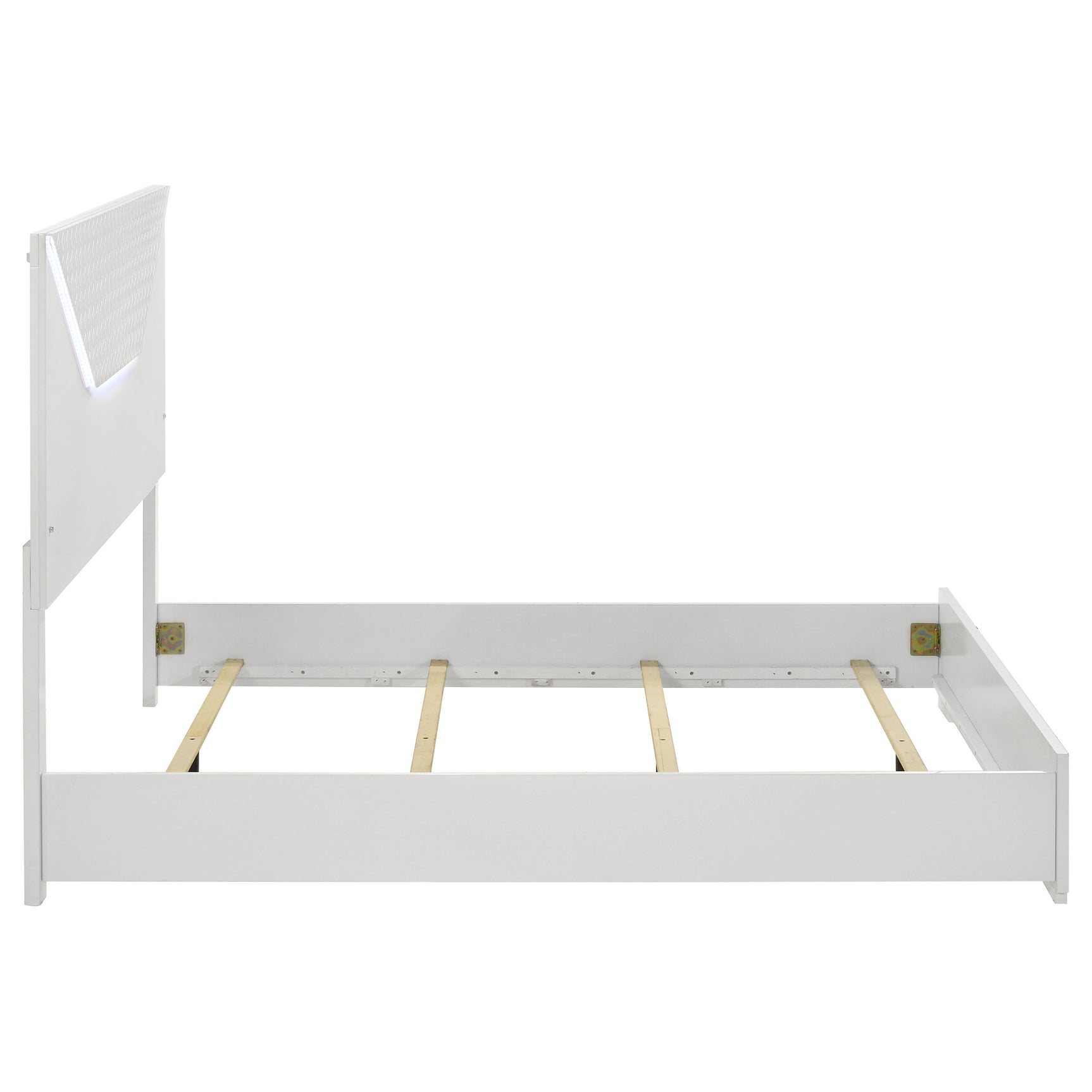Ives Queen Panel Bed LED Headboard White High Gloss - Tampa Furniture Outlet