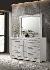 Ives 6-drawer Dresser and Mirror White High Gloss - Tampa Furniture Outlet