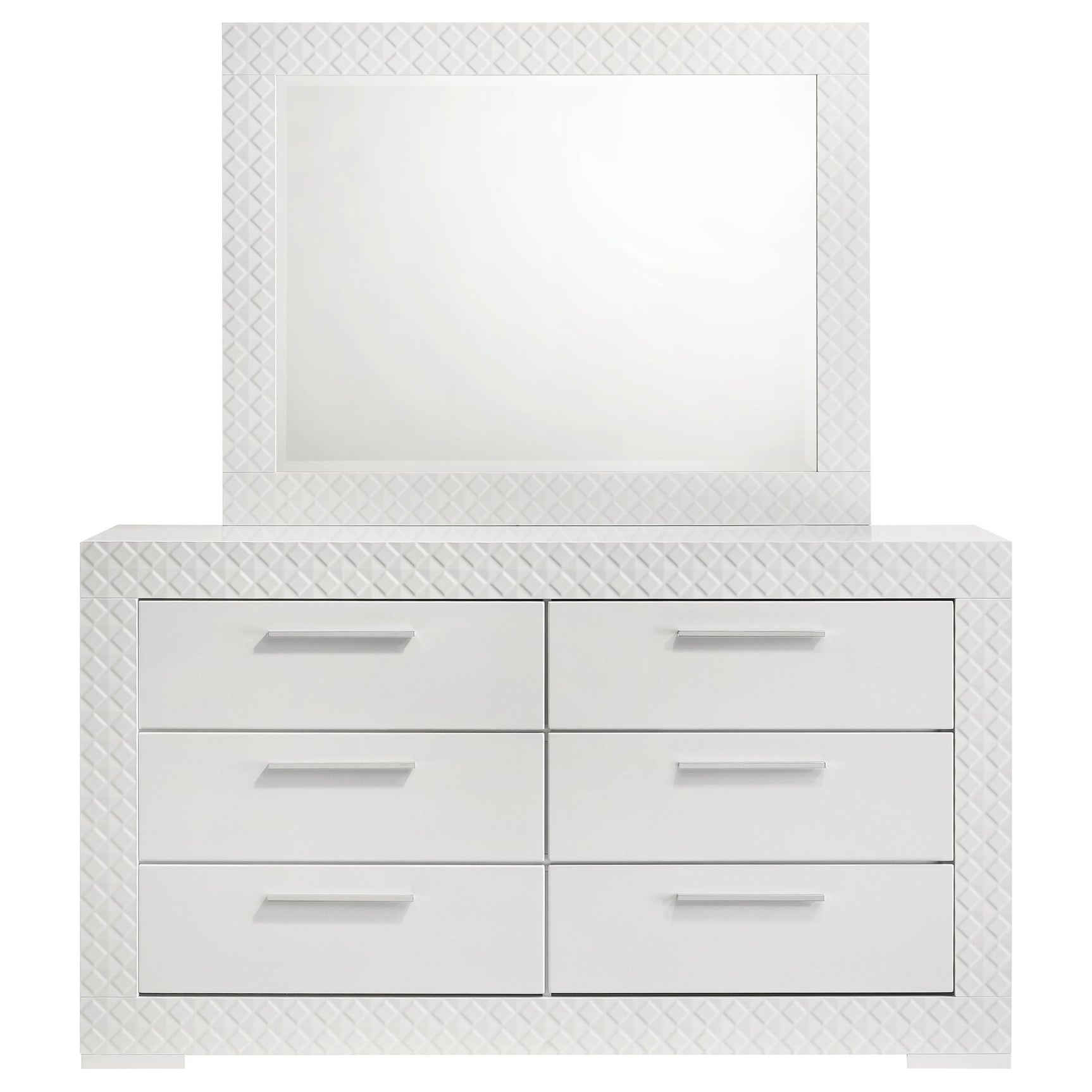 Ives 6-drawer Dresser and Mirror White High Gloss - Tampa Furniture Outlet