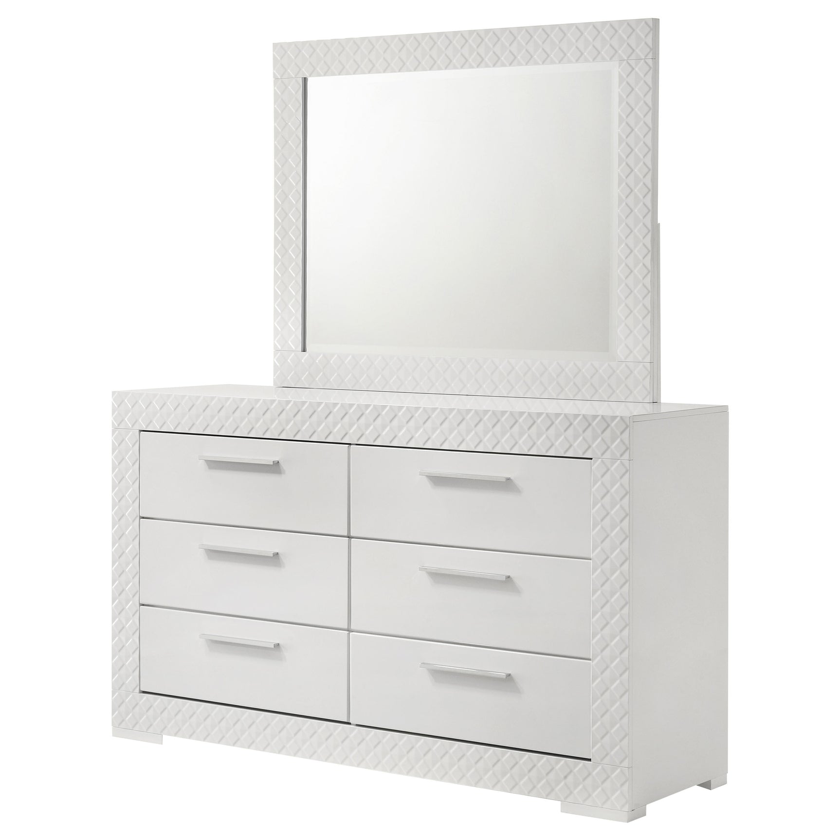 Ives 6-drawer Dresser and Mirror White High Gloss - Tampa Furniture Outlet