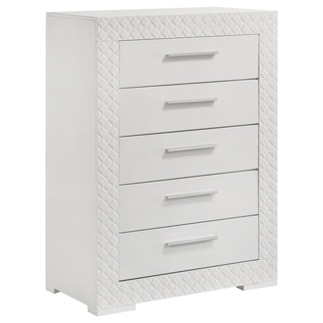 Tampa Furniture Outlet - Coaster - Ives 5-drawer Bedroom Chest of Drawers White High Gloss - 224945