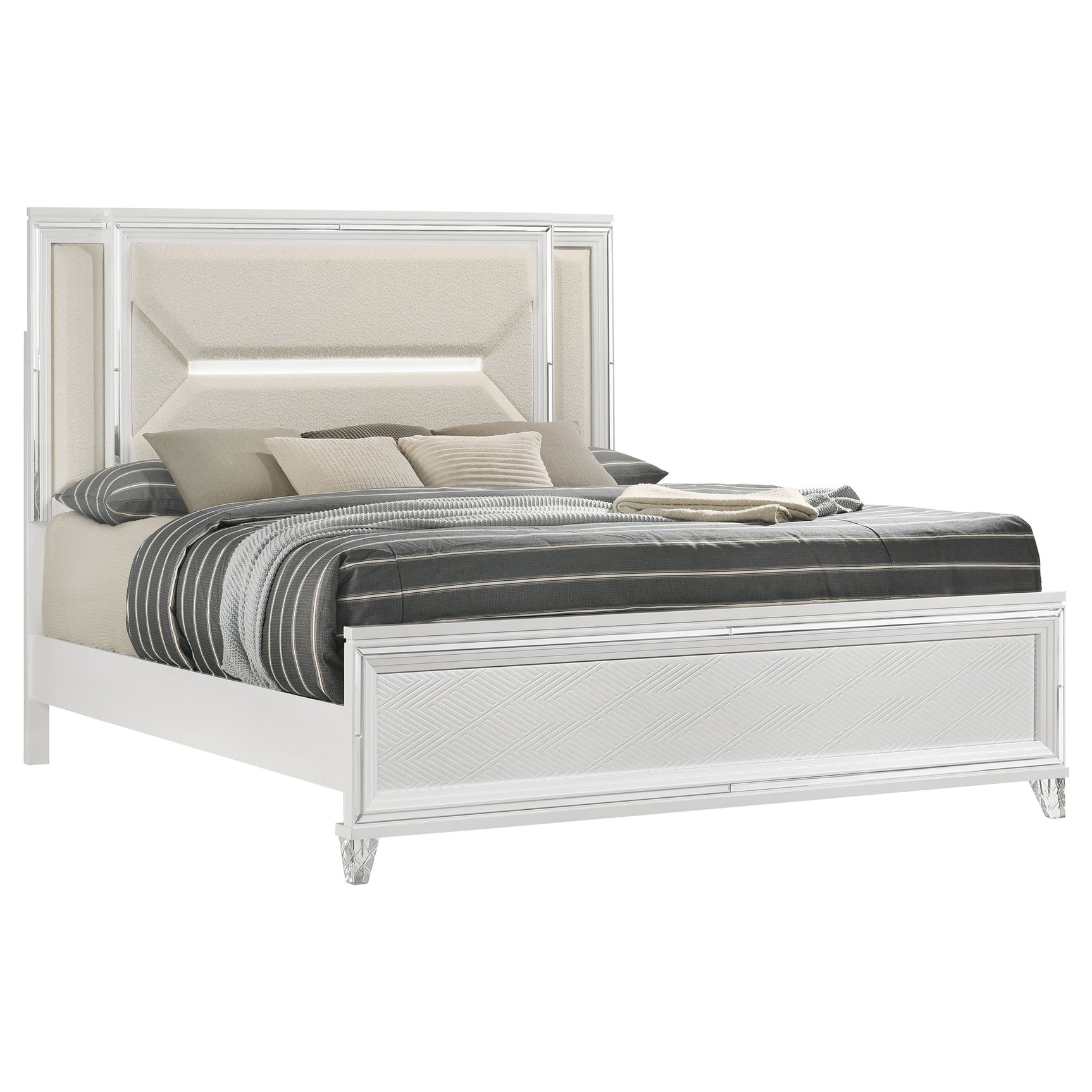 Marmore 64-inch Queen Panel Bed LED Headboard White - Tampa Furniture Outlet