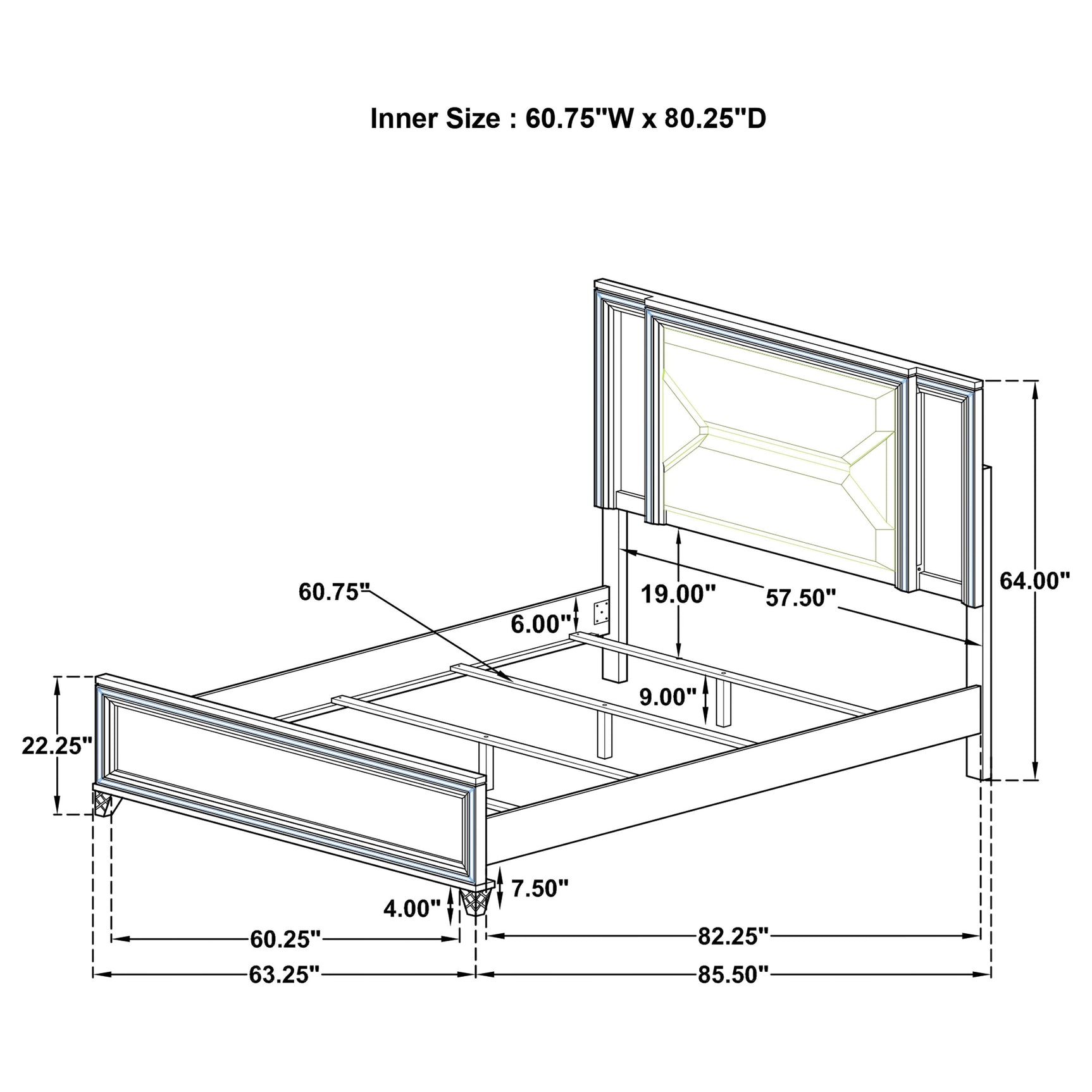 Marmore 64-inch Queen Panel Bed LED Headboard White - Tampa Furniture Outlet