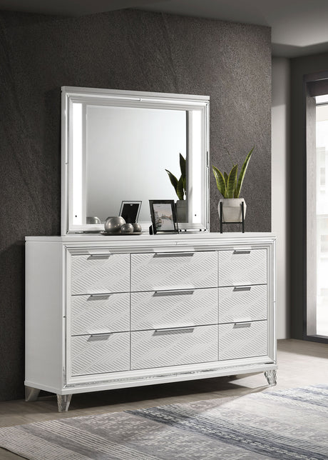 Marmore 9-drawer Dresser and LED Mirror White - Tampa Furniture Outlet