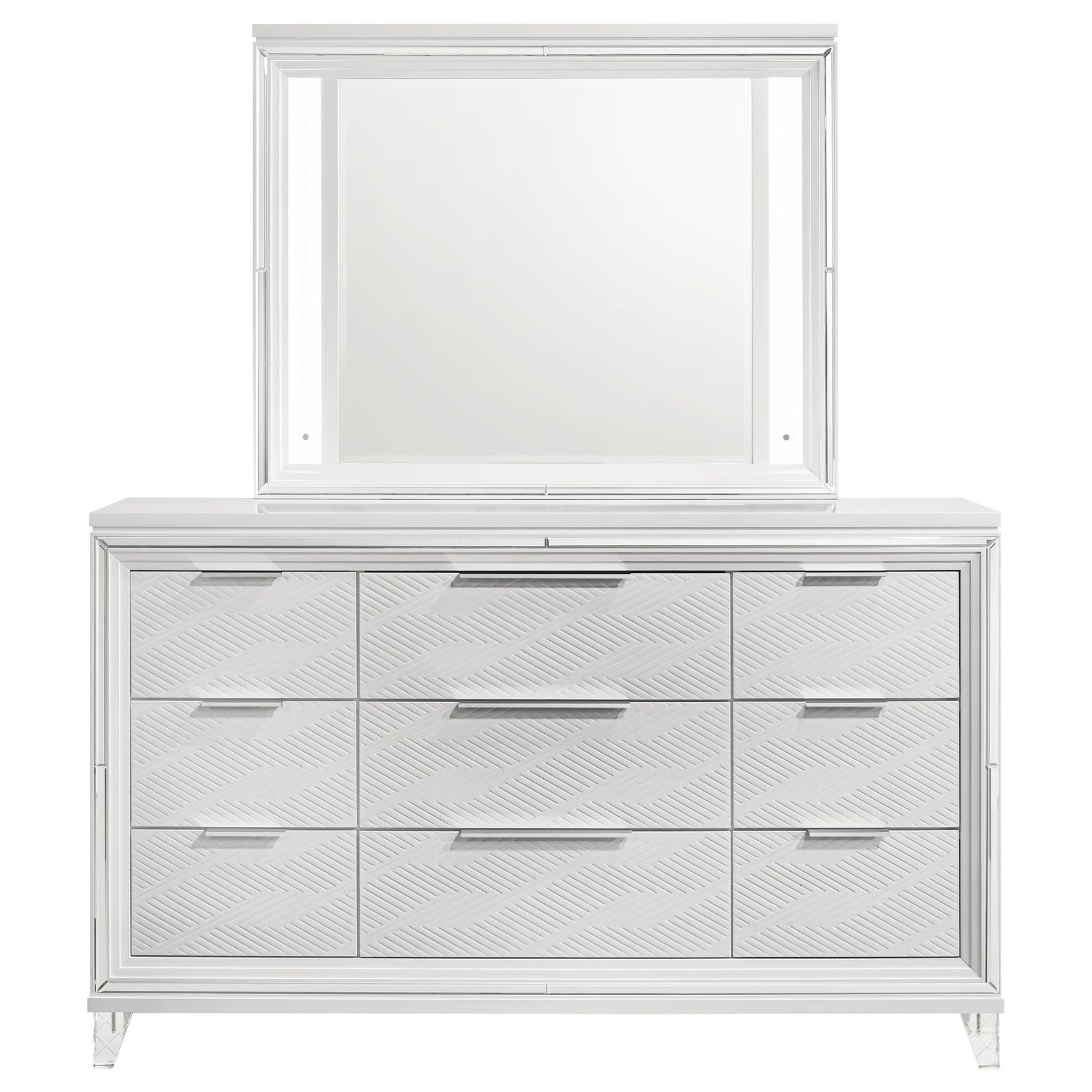 Marmore 9-drawer Dresser and LED Mirror White - Tampa Furniture Outlet
