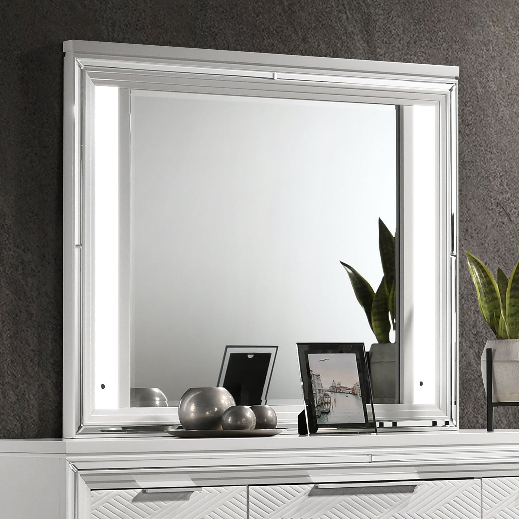 Marmore LED Dresser Mirror White - Tampa Furniture Outlet