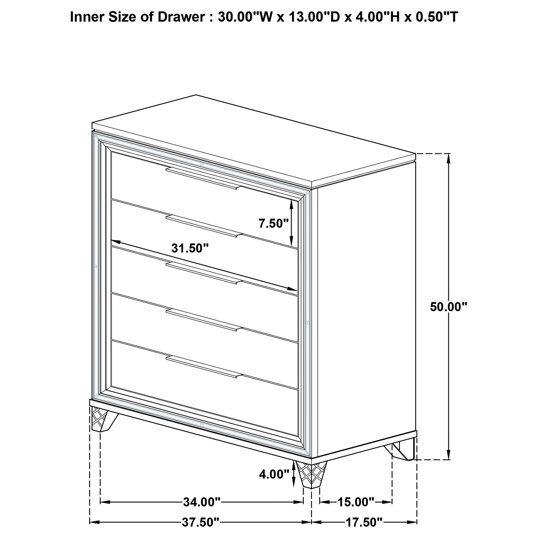 Marmore 5-drawer Bedroom Chest of Drawers White - Tampa Furniture Outlet