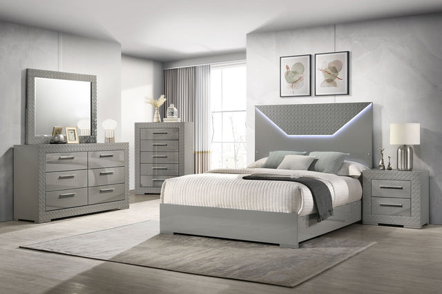 Tampa Furniture Outlet - Coaster - Ives 5-piece Eastern King Bedroom Set Grey High Gloss - 224971KE-S5