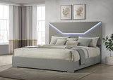 Ives Eastern King Panel Bed LED Headboard Grey High Gloss - Tampa Furniture Outlet