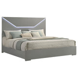 Ives Eastern King Panel Bed LED Headboard Grey High Gloss - Tampa Furniture Outlet