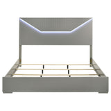 Ives Eastern King Panel Bed LED Headboard Grey High Gloss - Tampa Furniture Outlet