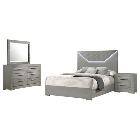 Ives 4-piece Queen Bedroom Set Grey High Gloss - Tampa Furniture Outlet
