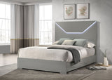 Ives Queen Panel Bed LED Headboard Grey High Gloss - Tampa Furniture Outlet