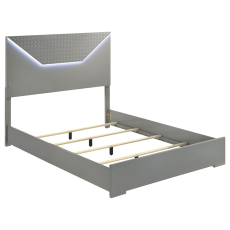 Tampa Furniture Outlet - Coaster - Ives Queen Panel Bed LED Headboard Grey High Gloss - 224971Q
